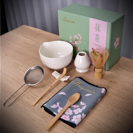 Joyscale Matcha Whisk Set, Matcha Set Whisk And Bowl, 8 Pcs Japanese Matcha Tea Set, 16 OZ, Texture Bright White Matcha Kit Set, Matcha Making Kit Gifts for Tea Lovers