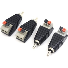 Maxhood Speaker Wire to RCA Adapter Converter, RCA to Speaker Wire Adapter Subwoofer Speaker Phono RCA Male to AV 2 Screw Terminal Video Audio Spring Press Type Balun for CCTV, 4 Pack RCA Male