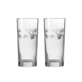 Rolf Glass Icy Pine Highball Glass 15 ounce - Set of 2 - Lead-Free - Etched Drinking Glass with Heavy Base - Proudly Made in the USA