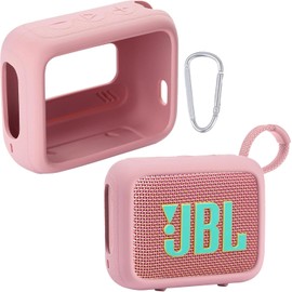 for JBL Go 4 Waterproof Bluetooth Speaker Silicone Cover Case, Portable Silicone Travel Case with Carabiner, Protective Skin Case (Pink Case) - co2CREA