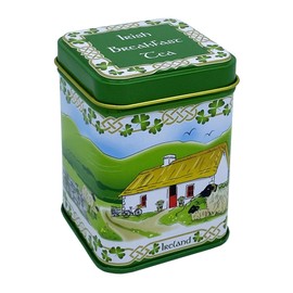 Royal Tara Irish Breakfast Tea Loose Leaf Blend of Black Teas Ireland Kitchenware Teatime Hot Drinks Gross Weight:0.20 Ib. Reusable Green Tin Farm Print