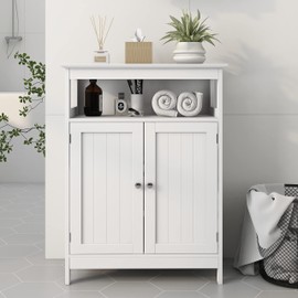 OQSC Bathroom Floor Cabinet Freestanding Storage Cabinet with Adjustable Shelf and Doors for Bathroom Living Room Kitchen (Two Doors, White)