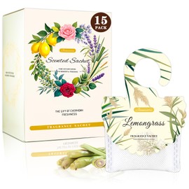 15 Packs Lemongrass Scented Sachets Bag for Drawers and Closets, Air Freshener for Home Fragrance Sachet, Long-Lasting Hanging Closet Deodorizer Smell Goods for House