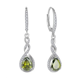 Fahonie Sterling Silver Long Drop Earrings with Peridot Cubic Zirconia Leverback Dangle Earrings Infinity Knot August Birthstone Jewelry Gifts for Women