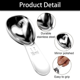 Coffee Scoop, Stainless Steel Coffee Measuring Spoon, Short Handle for Easy Use, Fits Canisters, for Ground Coffees, Beans, Espresso, Powder, 15ml Silver, Home and Office Kitchen Tool