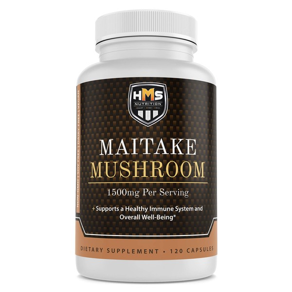 HMS Nutrition Maitake Mushroom - Grifola frondosa - Potent 1500mg 120 Vegetable Capsules 2 Month Supply Vegan Non-GMO