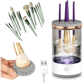 Ichiha Limpiador de brochas de maquillaje, máquina eléctrica limpiadora de brochas de maquillaje, limpiador automático de brochas de maquillaje para esponjas y brochas – motor de 7000 RPM, limpieza au