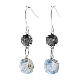 pewterhooter Women’s Sterling silver drop earrings made with sparkling Black Patina and Moonlight crystals with gift box.