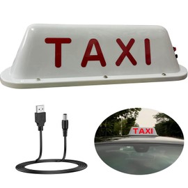 ABUKALIXIN TAXI Logo Sign Top LED Light Roof Drivers Battery USB Rechargeable with Magnetic Base Waterproof Taxi Dome Red Stickers Lamp Windshield Driver