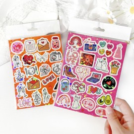 Holographic Wedding Stickers, 8 Sheets Sparkle Love Stickers for Bridal Shower Engagement Marriage Anniversary, Scrapbooking Bride Planner Calendar