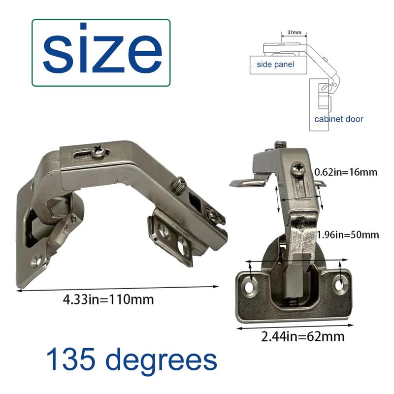 KASHBSAB 2pcs DTC 135° Corner Cabinet Hinges 135-degree Soft Close