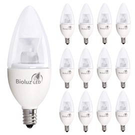 Bioluz LED Light Bulb 40 Watt Candelabra 4.5W Dimmable Candelabra LED Bulbs C37 E12 Led Bulb,325 Lumens,120° Beam Angle 3000K Soft White LED Candle Light Bulbs for Home Decor UL Listed Pack of 12