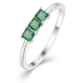 YL Green Emerald Square Cut Promise Rings for Women 925 Sterling Silver Created Birthstone Stackable Ring Wedding bands Eternity Jewelry Size 7