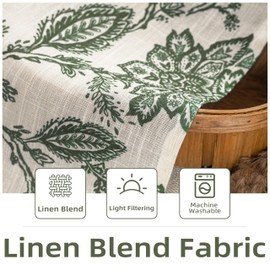 DriftAway Kitchen Curtain Floral Tier Linen Short Floral Paisley Patterned Cafe Curtains 36 Inch Length for Living Room Bathroom Freda Jacobean Farmhouse Country Drapes Rod Pocket 2 Panels Loden Green