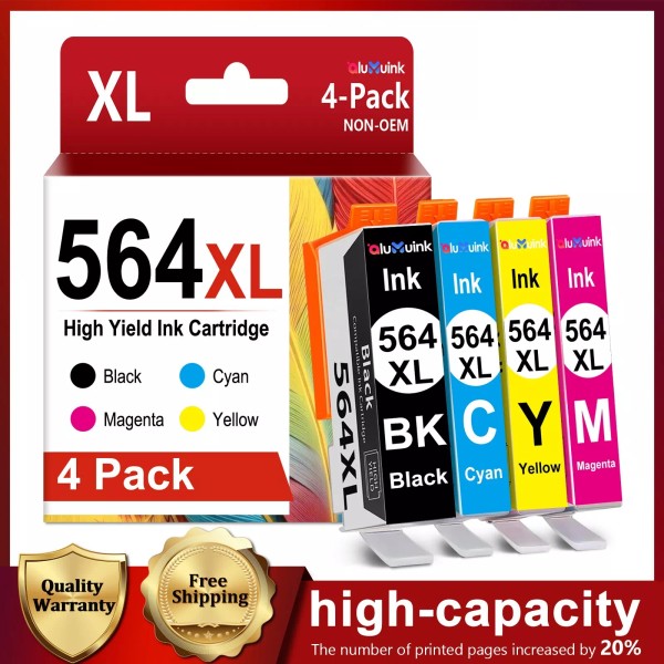 ALUMUINK 564XL High Yield Ink (4PK) Replacement for HP Photosmart