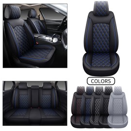 OMOKA AUTO Car Seat Covers Full Set with Waterproof Faux Leather Fit for Most Sedan SUV Elentra Sonata Tucson Equinox Vw CRV Terrain Lancer (Full Set/Black-Blue)
