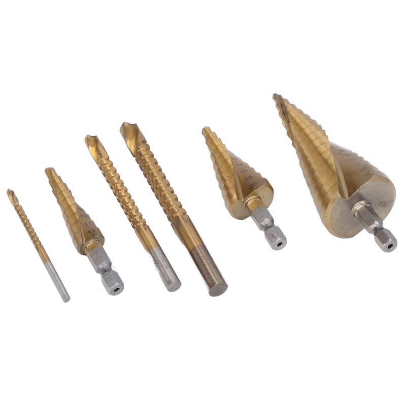6Pcs/Set Spiral Grooved Step Drill Bit Hex Shank Stepped Drills