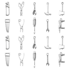 DanLingJewelry 100Pcs 10 Styles Tool Charms Saw Wrench Pliers Screwdriver Hammer Scissors Charms for Jewelry Making Crafting