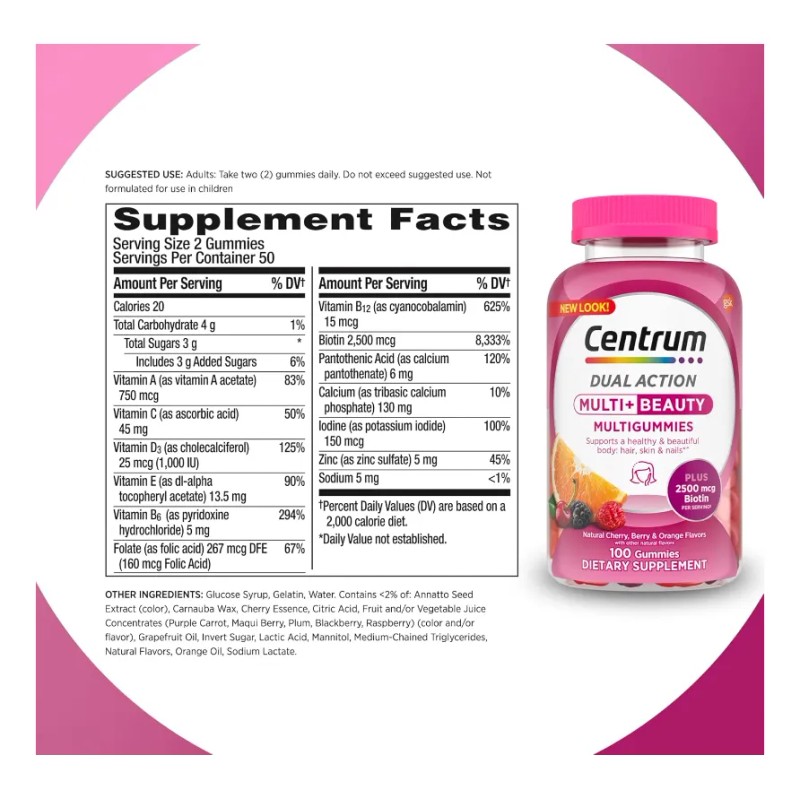 Centrum Multi + Beauty Pelo Piel Uñas 100 Gomitas Americano