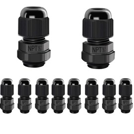 10 Pack NPT 1/4" Cable Glands Waterproof Adjustable 4-8mm Cable Connectors Black Nylon Joints with Gaskets