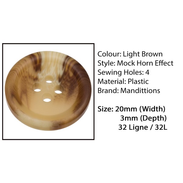 Pack of 6 Light Mixed Brown 20mm Round Faux Horn