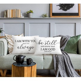 FLDAS I am with You Always Matthew 28:20 Decorative Throw Pillow Covers, Scripture Bible Verses Pillow Cases Cushion for Bedroom Living,Christian Gifts for Women Faith Girls Boys, 12x20 Inch Set of 2