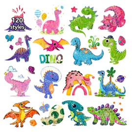 Partywind 120 Glitter Styles Dinosaur Tattoos for Kids Party Supplies, Dinosaur Birthday Gifts for Party Favors Decorations, Dino Fake Tattoo Stickers for Boys and Girls (12 Sheets)