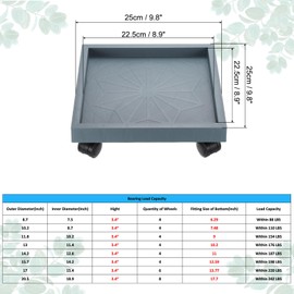 PATIKIL Square Planter Caddy with Wheels, 9.8 Inch Rolling Plant Stand Trolley Wheeled Plant Saucer Tray for Indoors Outdoors Heavy Plants, Gray