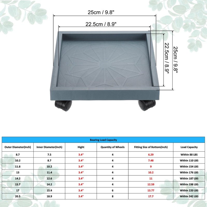 PATIKIL Square Planter Caddy with Wheels, 9.8 Inch Rolling Plant