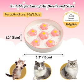 Ceramic Cat Slow Feeder Bowl - 6 OZ Puzzle Food Dish for Healthy Eating - Shallow Wide Whisker Friendly - Dishwasher Safe - 6.3 x 1.2 Inch - Blush Pink Flower
