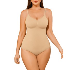 AegisChic Shapewear Tummy Control BodySuit for Women Seamless Body Suit with Adjustable Straps Light Nude