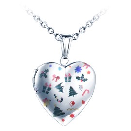 Yumilok Women's Necklace Moon Planet Heart Locket Photo Pendant Chain Amulet for Opening Pictures Photo Amulet Necklace for Women Girls, Stainless Steel, Rhinestone