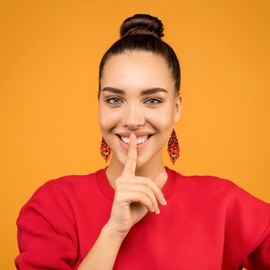 CALORVIA Bohemian Large Long Tassel Beaded Dangle Earrings Leopard Handmade Boho Statement Big Fringe for Women (Red)