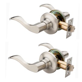 2 Pack of HENYIN Wave Lever Door Lock/Door Knob Hardware Handle and Closet Lockset, Silver Color, Passage Version Without Key,Left Hand (805SN-L-Pa-2)