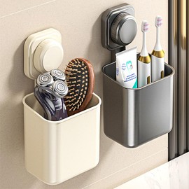 Toothbrush Holders for Bathrooms, Suction Cup Large Caliber Design for Electric/Manual Toothbrushes & Toothpaste - for Alaskan Cruises & Home Bathroom Countertop Accessories (Grey)
