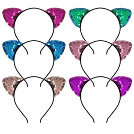 Haakong Cat Ear Headbands Sequin Headwear Hair Band Party Decoration Cosplay for Girls Women (Style 1, 6)