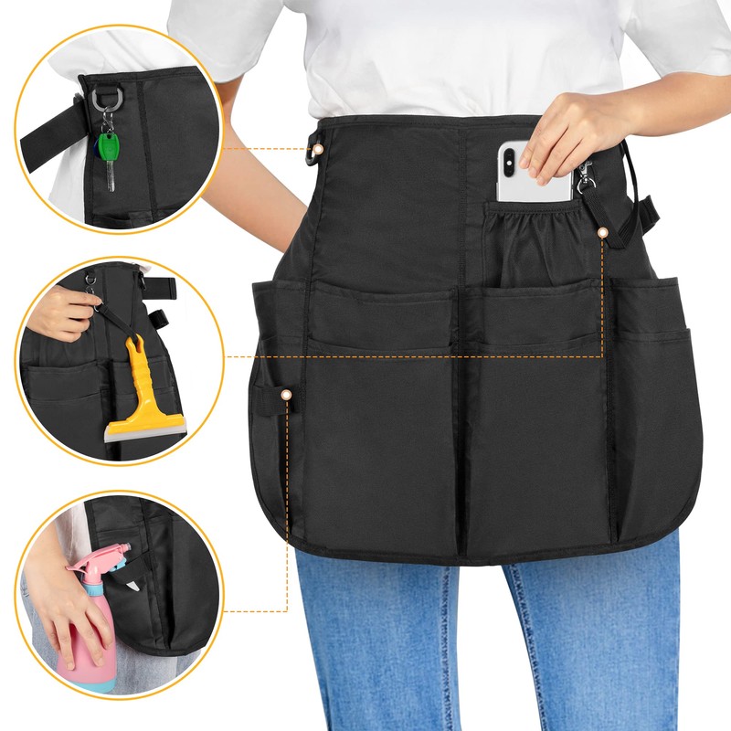 LoDrid Professional Cleaning Apron with 9 Pockets and Adjustable Waist