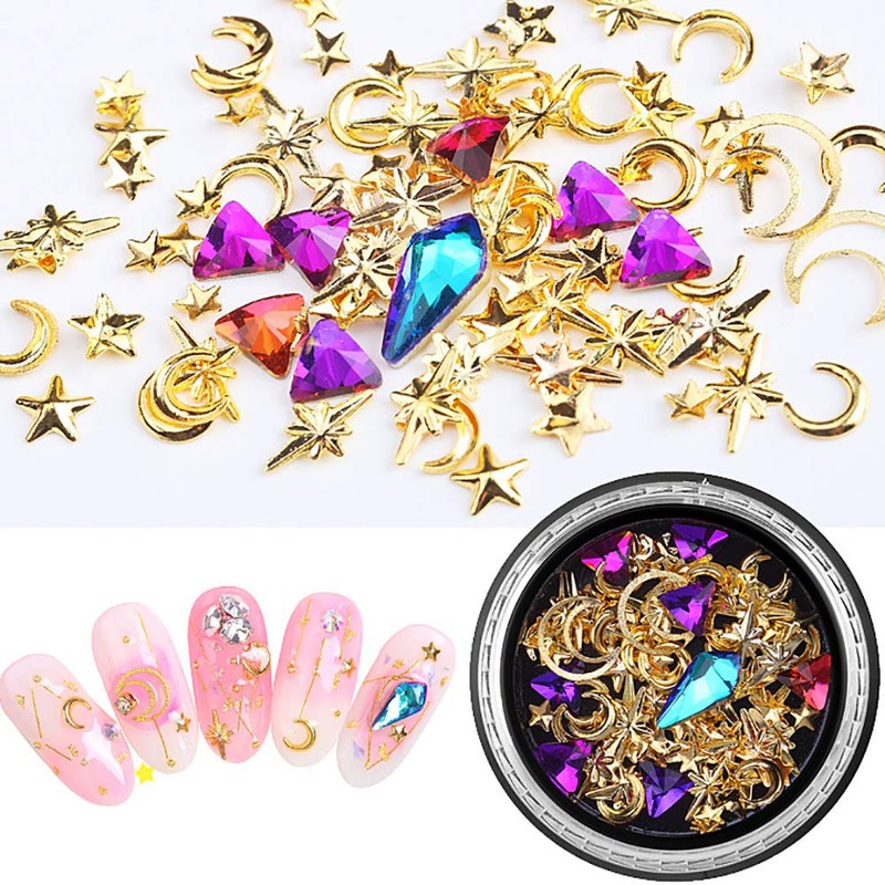 SILPECWEE 6 Boxes 3d Nail Rhinestones And Studs Gold Nail