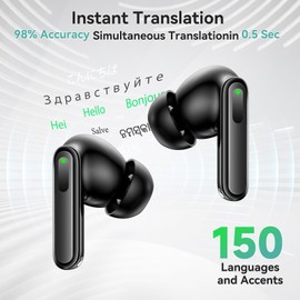 Ai Language Translation Earbuds, Two Way Real-time Translation in 138 Languages, with Bluetooth and an APP Provide Online Instant Voice Translation for Travel Business and Learning (Black)