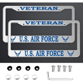 2 Pack License Plate Frames for U.S. Air Force, Aluminium Alloy Car License Plate Cover Car Accessories + Screw Caps