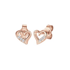 Elli Diamond Earrings Women's Heart Stud Earrings Love with Diamond (0.03 ct) in 925 Sterling Silver, Sterling Silver, Diamond