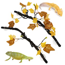 PINVNBY Flexible Reptile Climbing Branch - Set of 2 Bendable Reptile Decorative Vines with Suction Cup Design for Lizards, Chameleons, Snakes and Other Reptiles Eco Tank Decoration（ Orange）