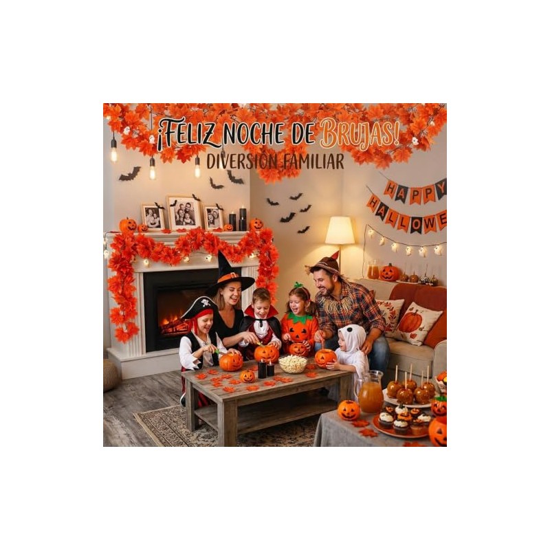 5Pcs Guirnalda de Hojas de Arce para Otoño，Decoración Halloween,7.4M largo