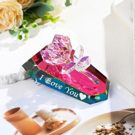 Pink Crystal Rose I Love You Gifts for Women Wife Christmas Romantic Anniversary Presents for Her Valentine's Day Gift Figurine Collection for Home Decor