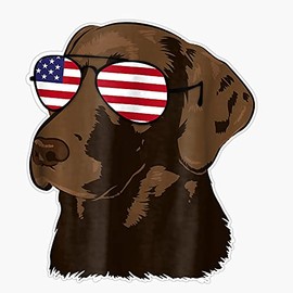 HOF Trading Funny Chocolate Lab American Flag Dog - 4Th of July Vinyl Sticker Waterproof Decal Laptop Wall Window Bumper Sticker 5"