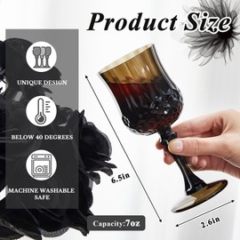 Pinkunn 24 Pcs Patterned Plastic Wine Glasses Colorful Goblet Champagne Flutes Glasses Vintage Style Dishwasher Safe Drinking Glasses for Wedding, Reception, Grand Event Party (Black)