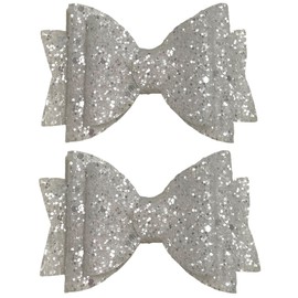 Bright Sparkle White Beautiful Glitter Hair Bows Clips Slides Grips for Woman Girls Handmade 3.5" inch - 2 Pack