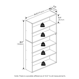 Furinno Pasir 5-Tier Open Shelf Bookcase, Bookshelf, 31.5 Inch Wide, Espresso