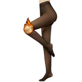 Arkim Women’s Lined Thermal Tights, S/M/L/XL, Leg-Slimming Tights, Winter Fake Translucent Plush Stockings, Warming Fleece Leggings