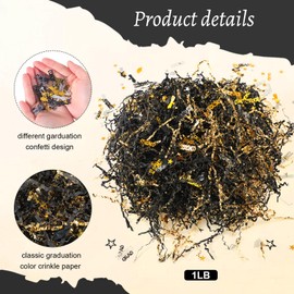 Moinchore 1 lb Graduation Shredded Paper Metallic Crinkle Cut Class of 2025 with Graduate Confetti Mix Basket Filler Grass Congrats Grad for Gift Box Wrapping DIY Packaging Decorations(Black and Gold)